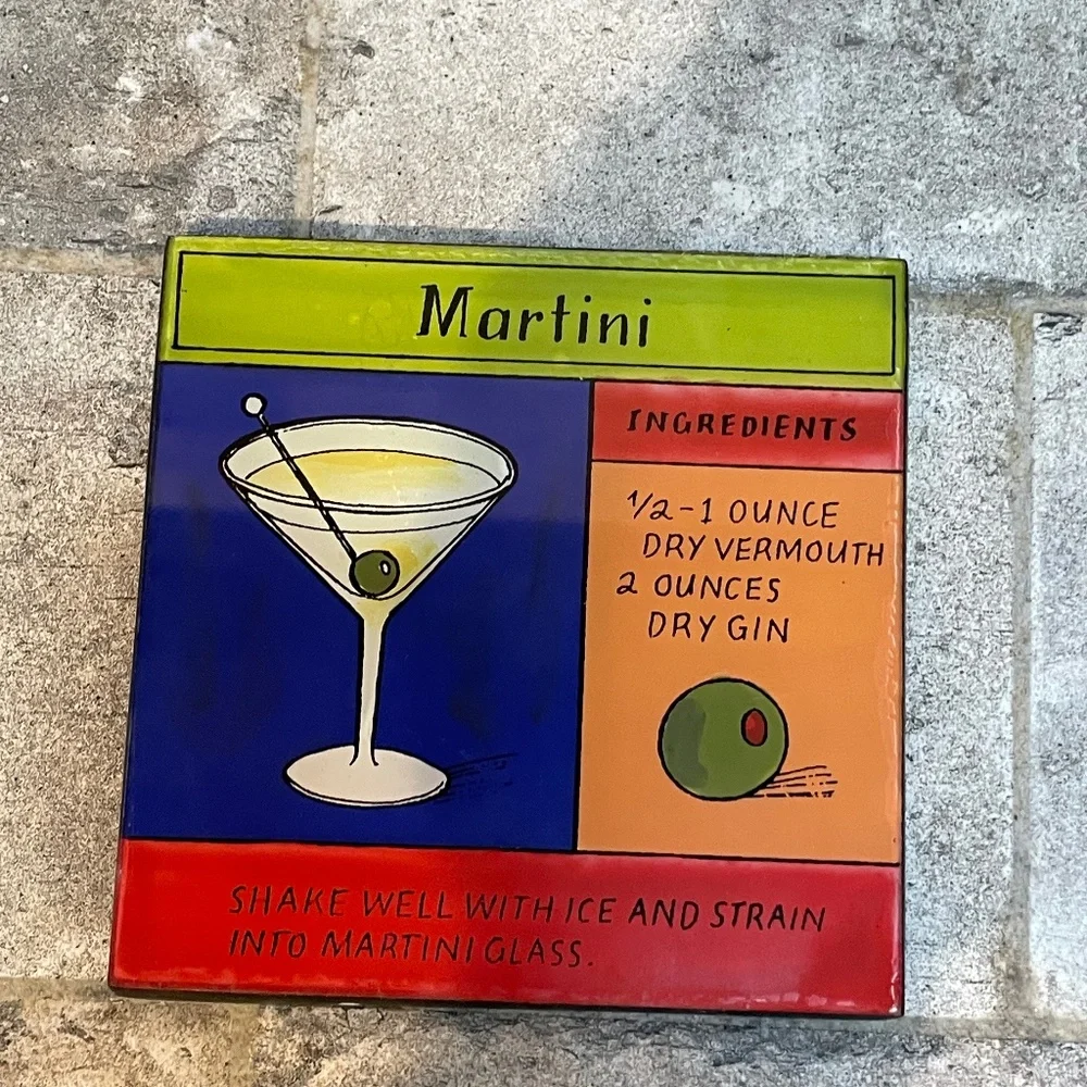 ❤️ CRATE & BARREL PAINTED DRINK RECIPE COASTERS SET OF 4 NEW
